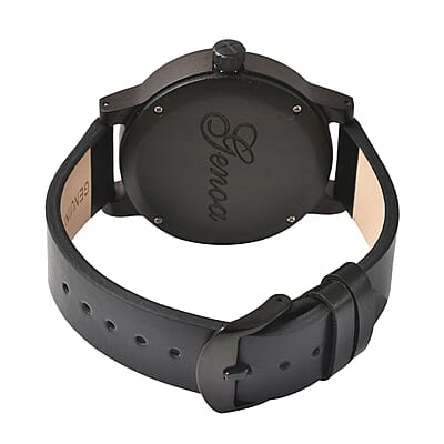 Genoa Miyota Japanese Movement Watch in Black Sandalwood with Black Genuine Leather Strap (46.50mm) (7.5-9.0 Inch)