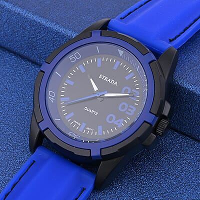 Strada Japanese Movement Sports Watch with Blue Silicone Strap