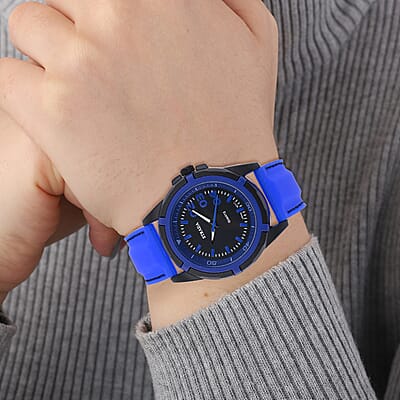 Strada Japanese Movement Sports Watch with Blue Silicone Strap