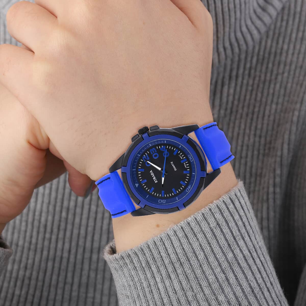 Strada Japanese Movement Sports Watch with Blue Silicone Strap image number 2