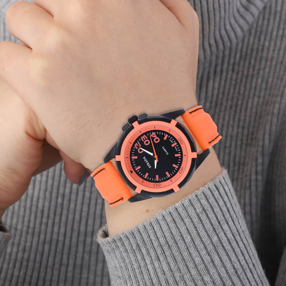 Strada Japanese Movement Sports Watch with Orange Silicone Strap image number 2