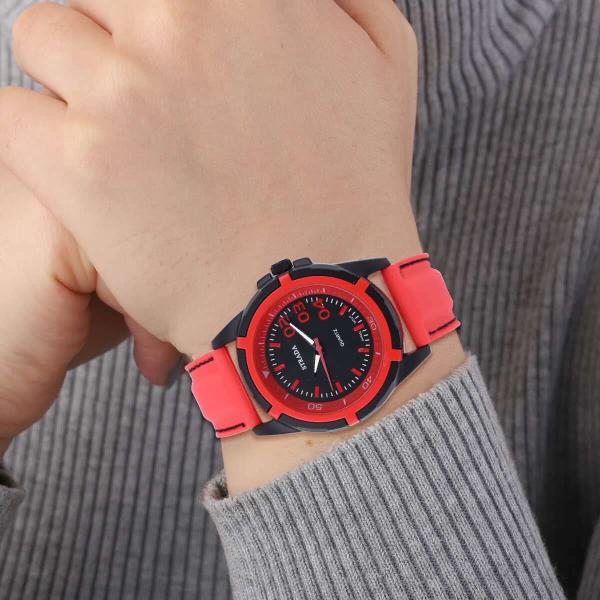 Strada Japanese Movement Sports Watch with Red Silicone Strap image number 2