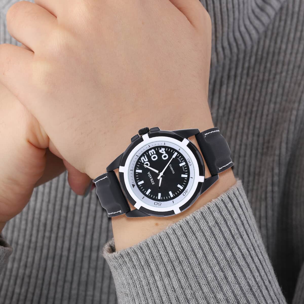 Strada Japanese Movement Sports Watch with Black Silicone Strap image number 2