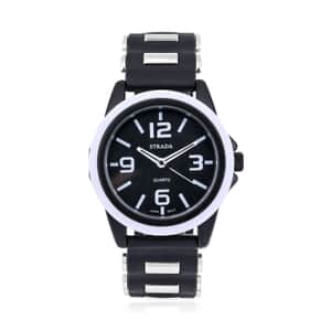 Strada Japanese Movement Railway Track Pattern Watch with Black Silicone Strap