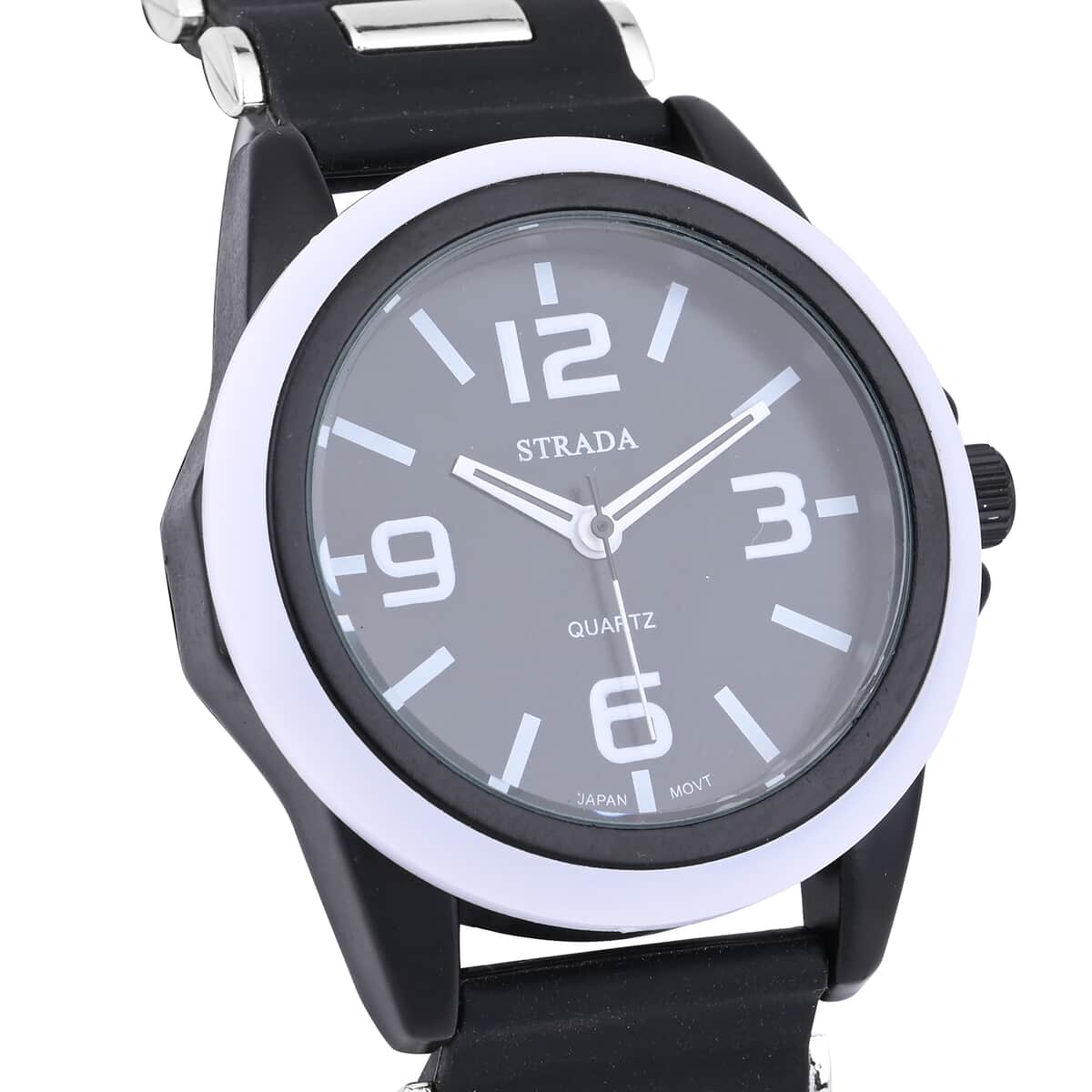Strada Japanese Movement Railway Track Pattern Watch with Black Silicone Strap image number 3