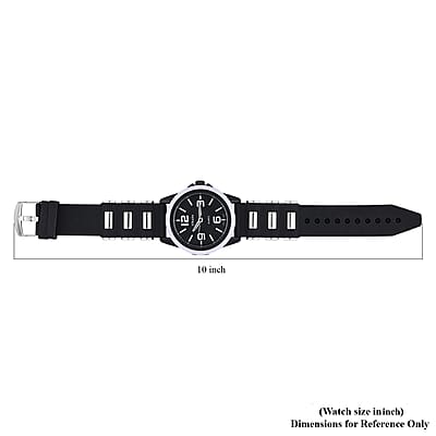 Strada Japanese Movement Railway Track Pattern Watch with Black Silicone Strap