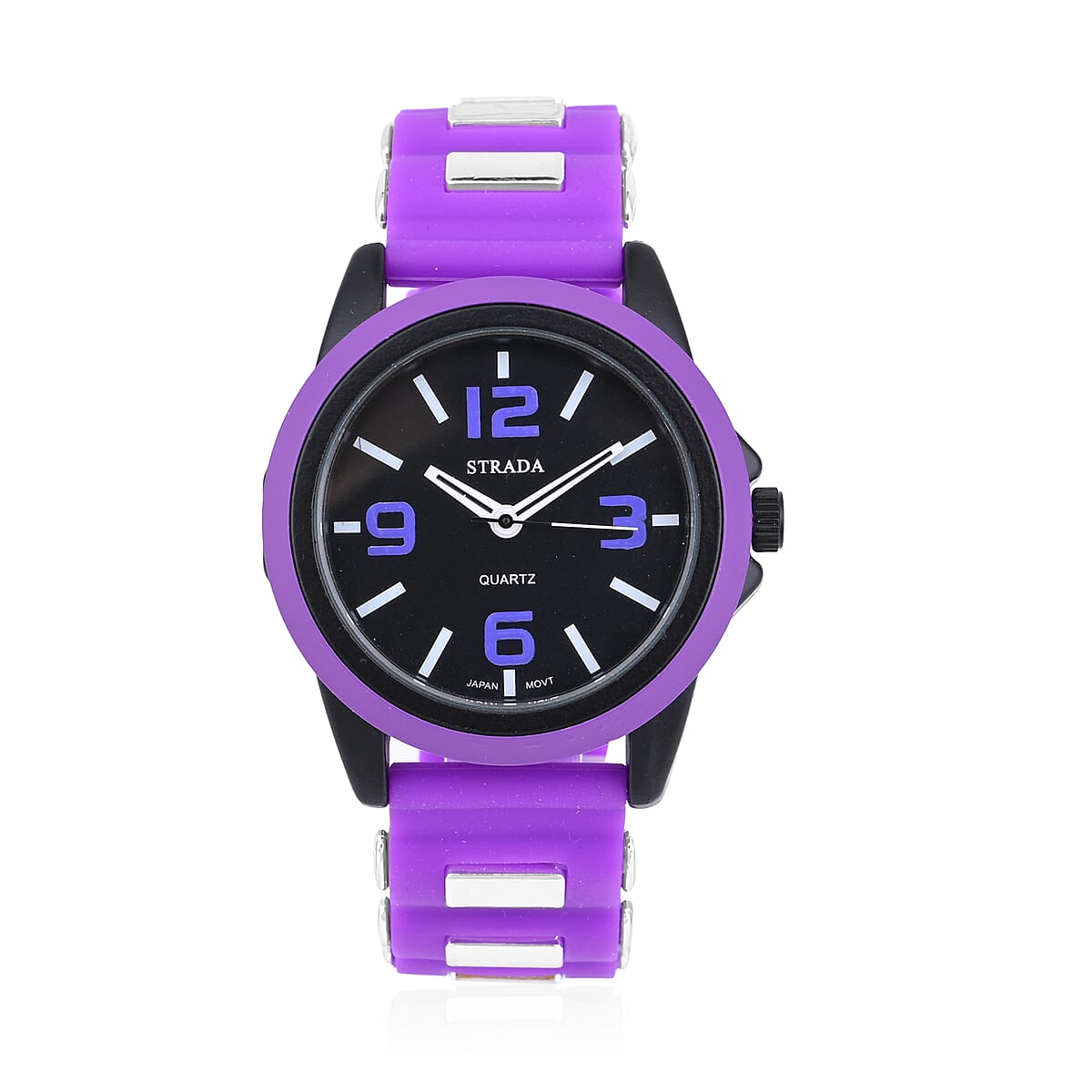 Strada Japanese Movement Railway Track Pattern Watch with Purple Silicone Strap image number 0