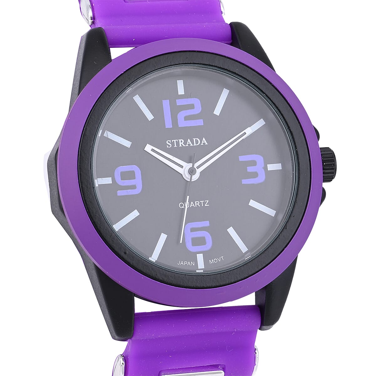 Strada Japanese Movement Railway Track Pattern Watch with Purple Silicone Strap image number 3