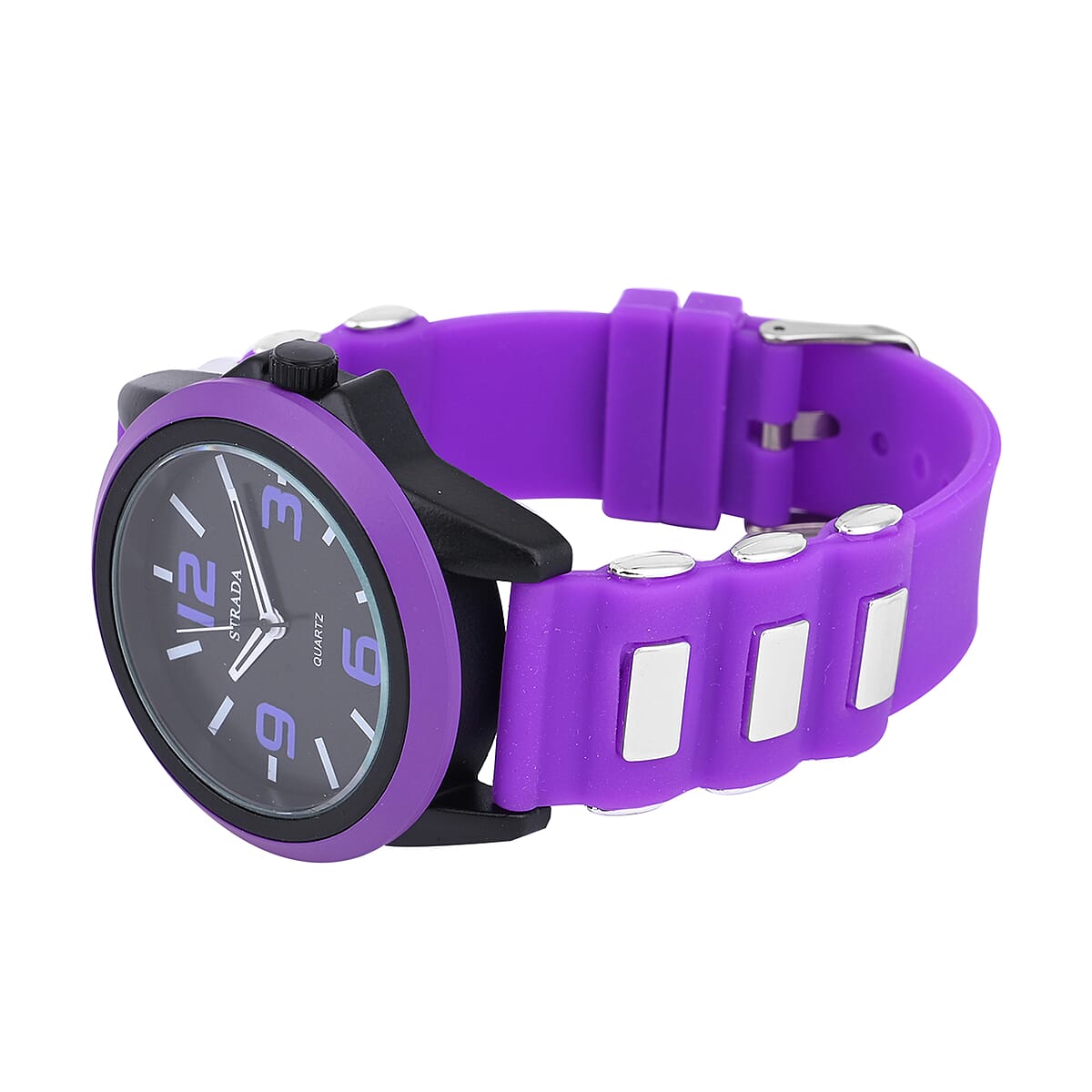 Strada Japanese Movement Railway Track Pattern Watch with Purple Silicone Strap image number 4