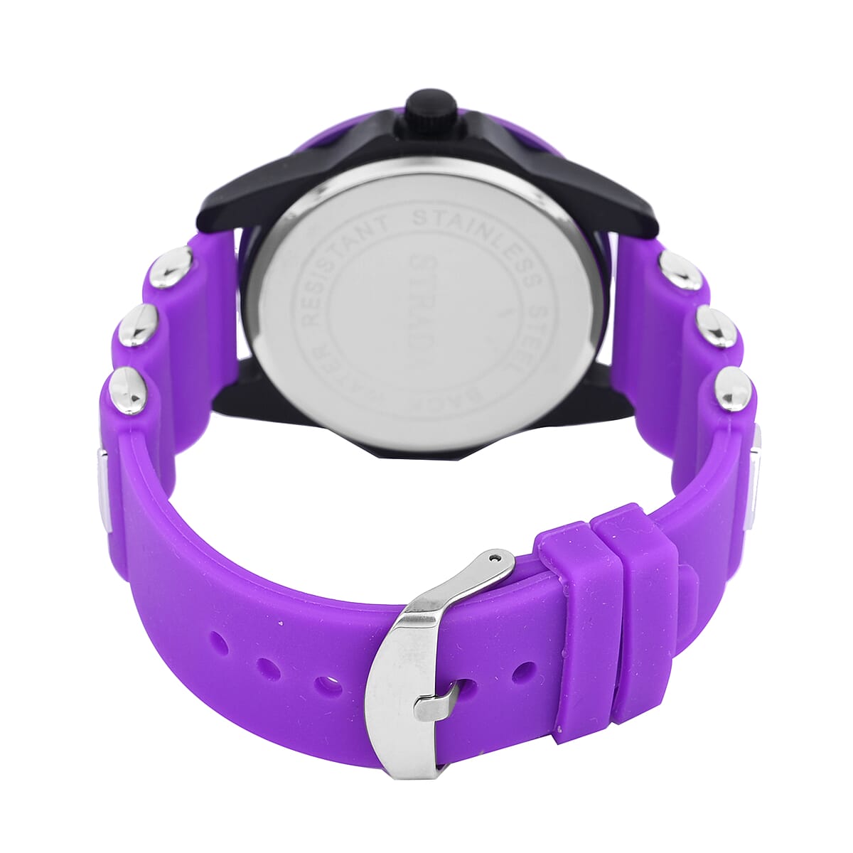 Strada Japanese Movement Railway Track Pattern Watch with Purple Silicone Strap image number 5