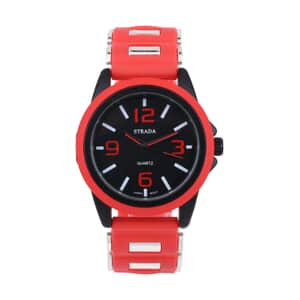 Strada Japanese Movement Railway Track Pattern Watch with Red Silicone Strap