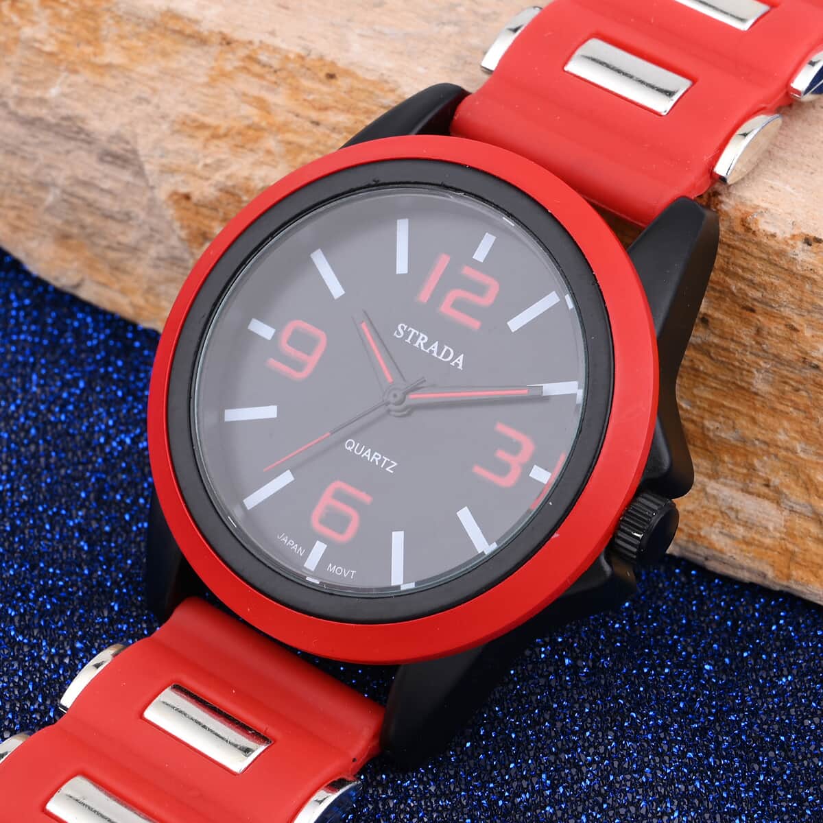 Strada Japanese Movement Railway Track Pattern Watch with Red Silicone Strap image number 1