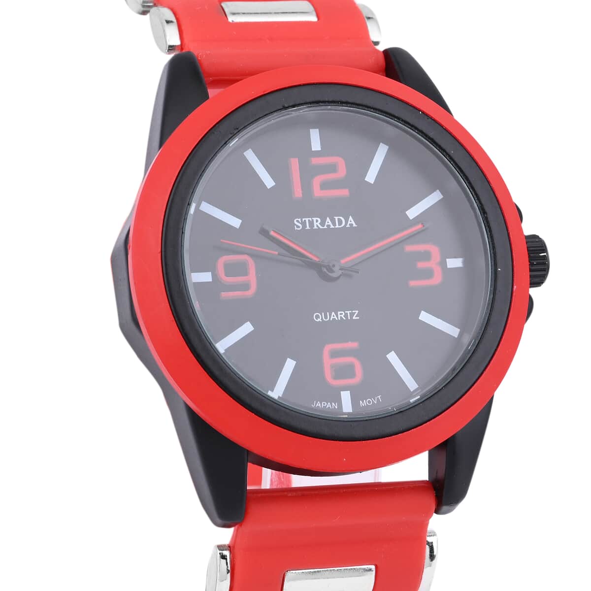 Strada Japanese Movement Railway Track Pattern Watch with Red Silicone Strap image number 3