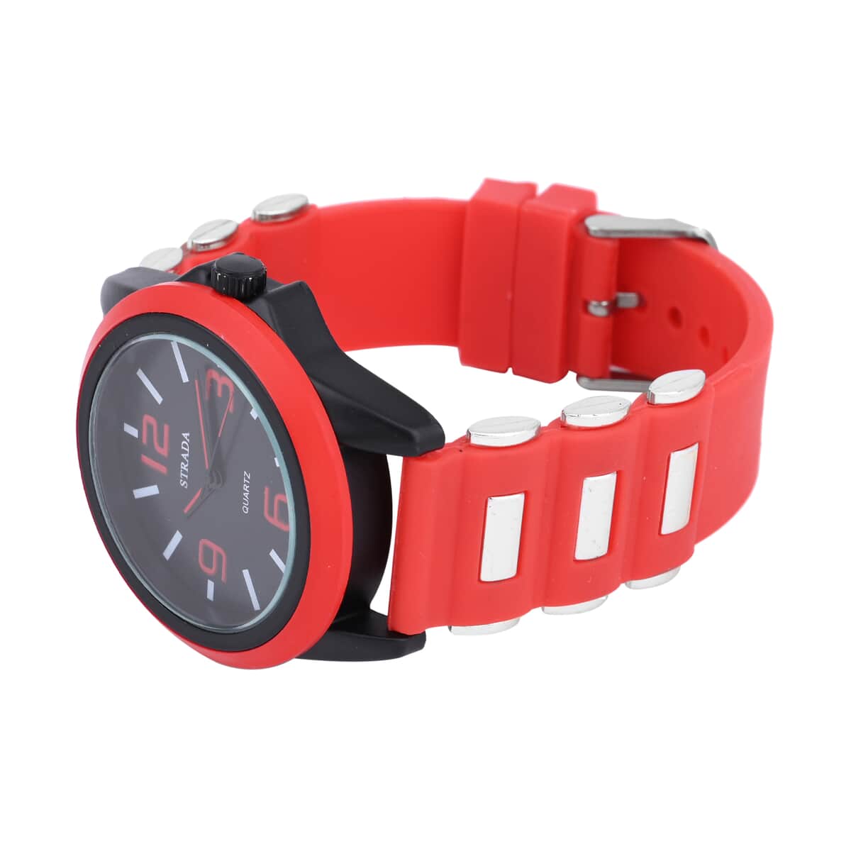 Strada Japanese Movement Railway Track Pattern Watch with Red Silicone Strap image number 4