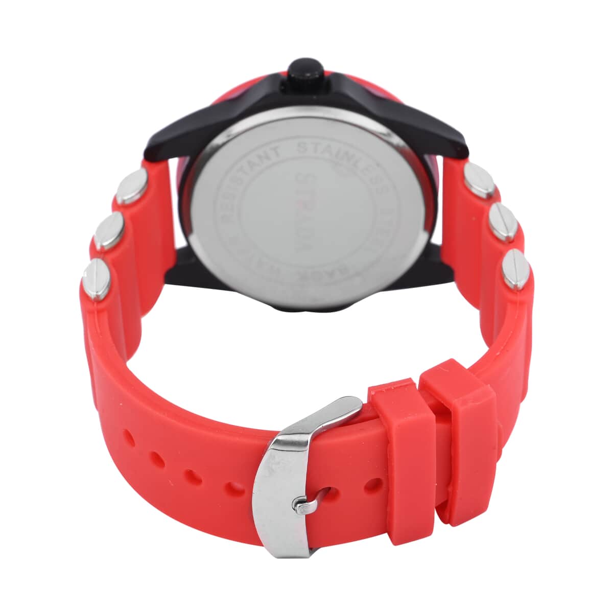 Strada Japanese Movement Railway Track Pattern Watch with Red Silicone Strap image number 5