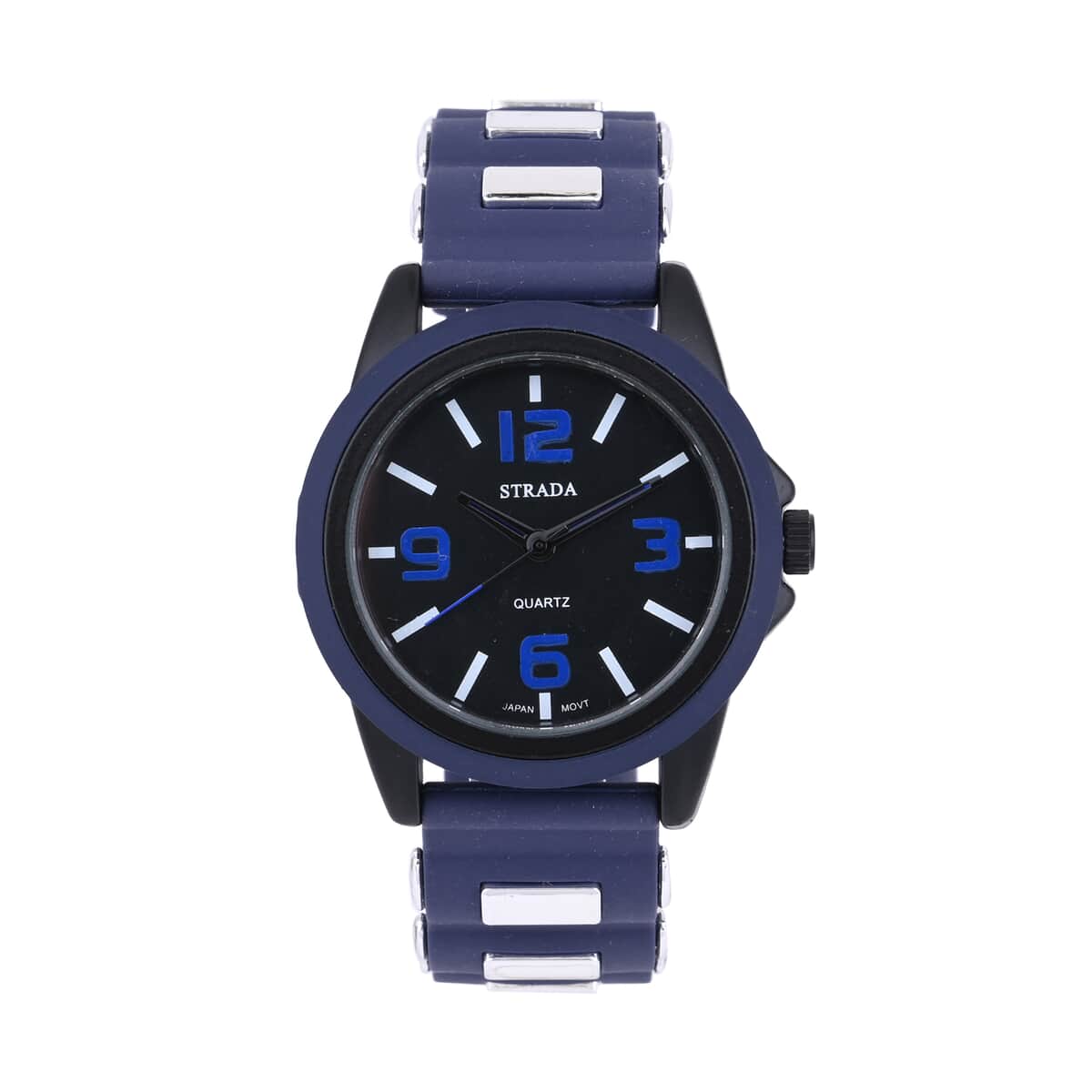 Strada Japanese Movement Railway Track Pattern Watch with Navy Blue Silicone Strap image number 0