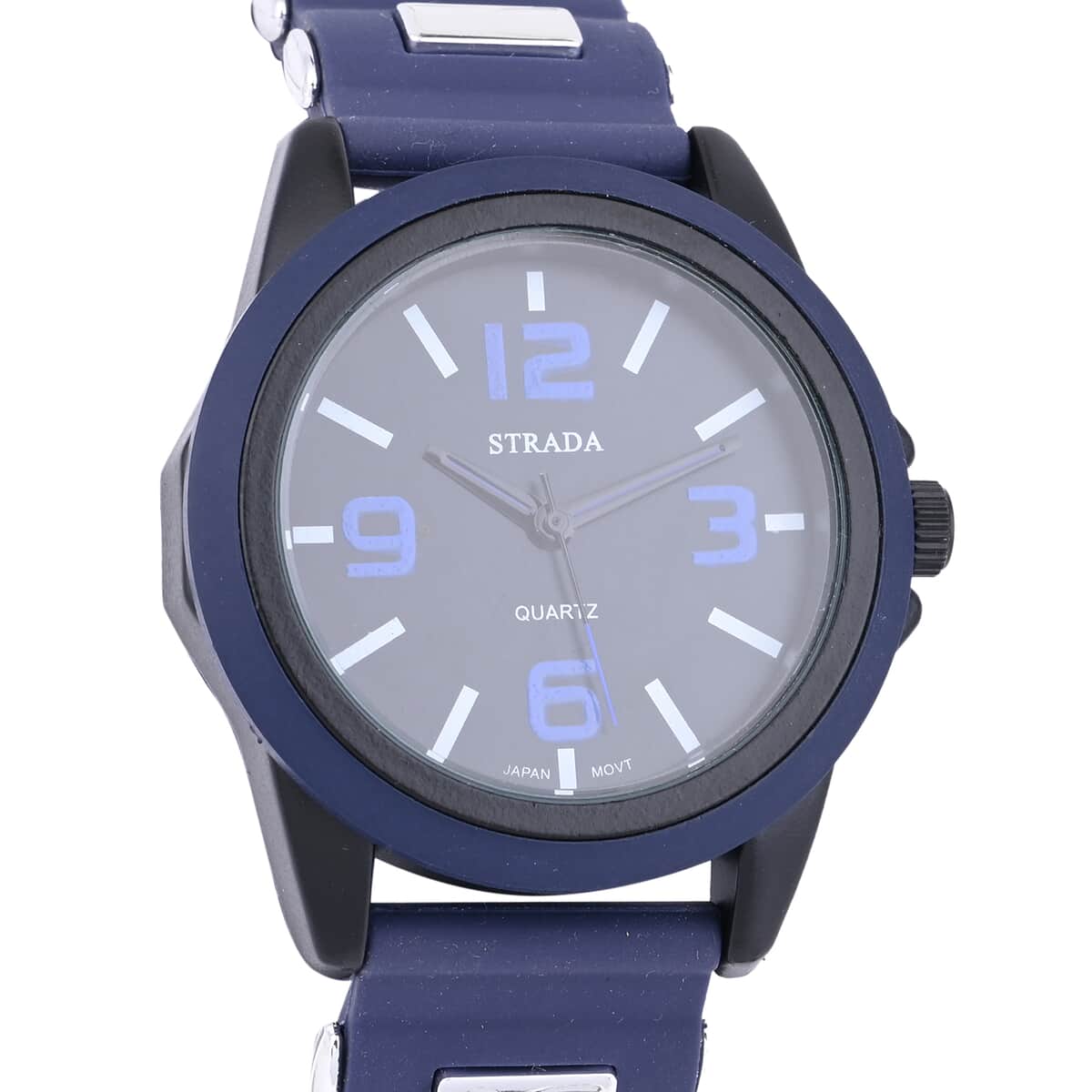 Strada Japanese Movement Railway Track Pattern Watch with Navy Blue Silicone Strap image number 3