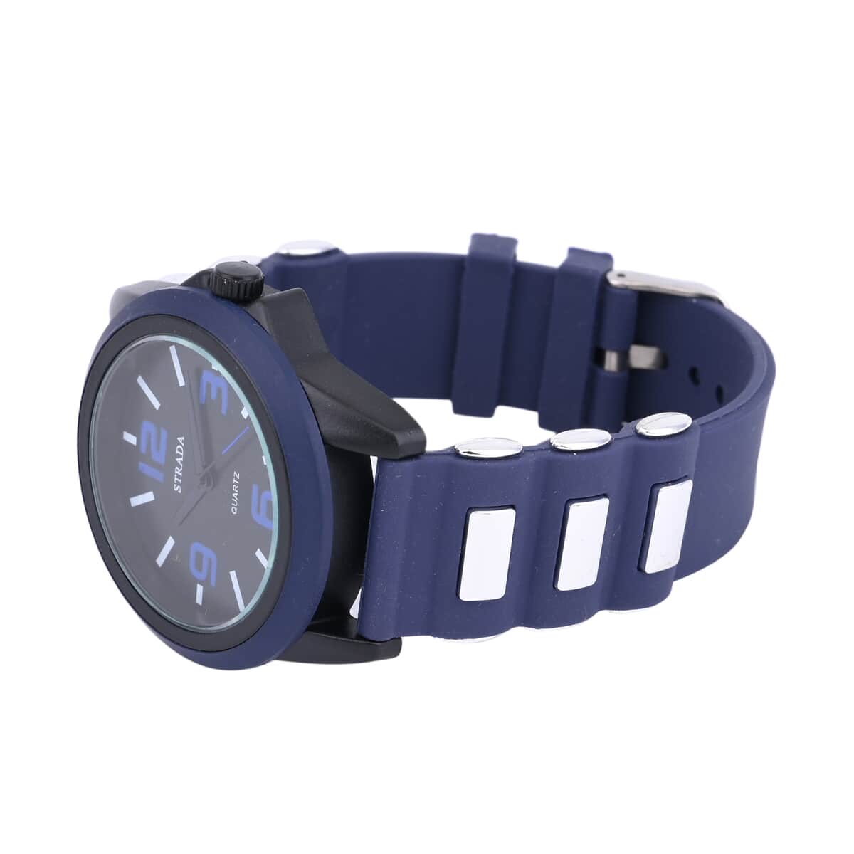 Strada Japanese Movement Railway Track Pattern Watch with Navy Blue Silicone Strap image number 4