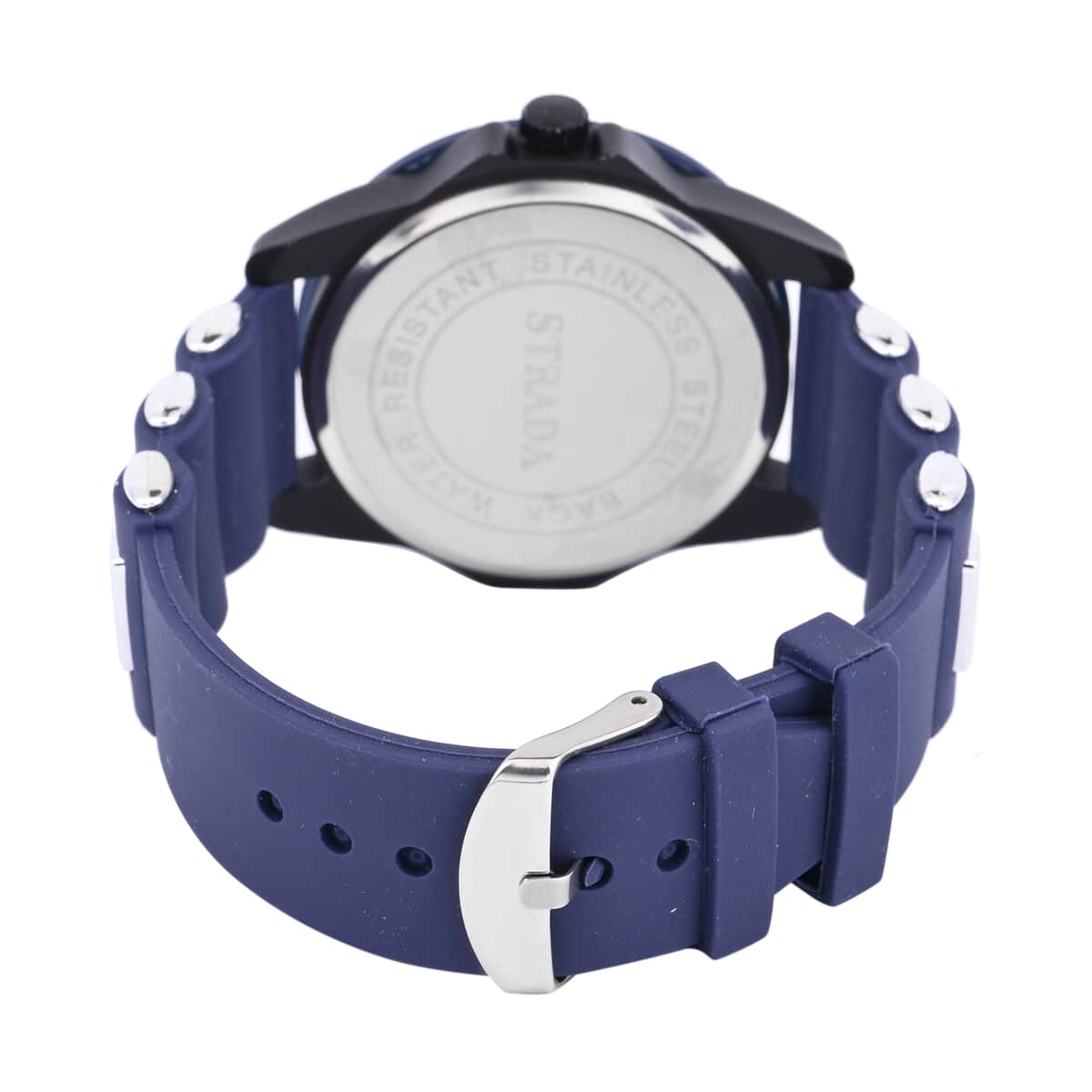 Strada Japanese Movement Railway Track Pattern Watch with Navy Blue Silicone Strap image number 5