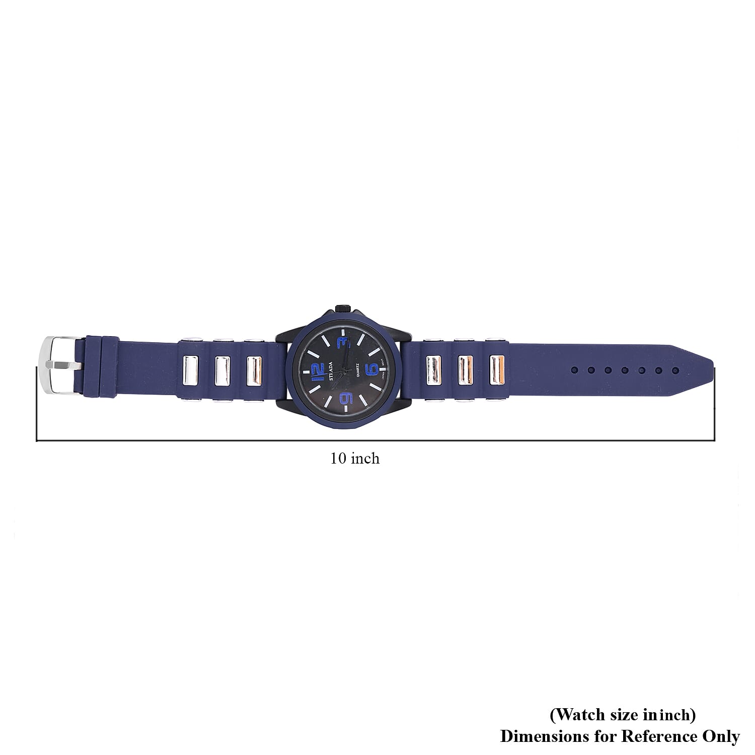 Strada Japanese Movement Railway Track Pattern Watch with Navy Blue Silicone Strap