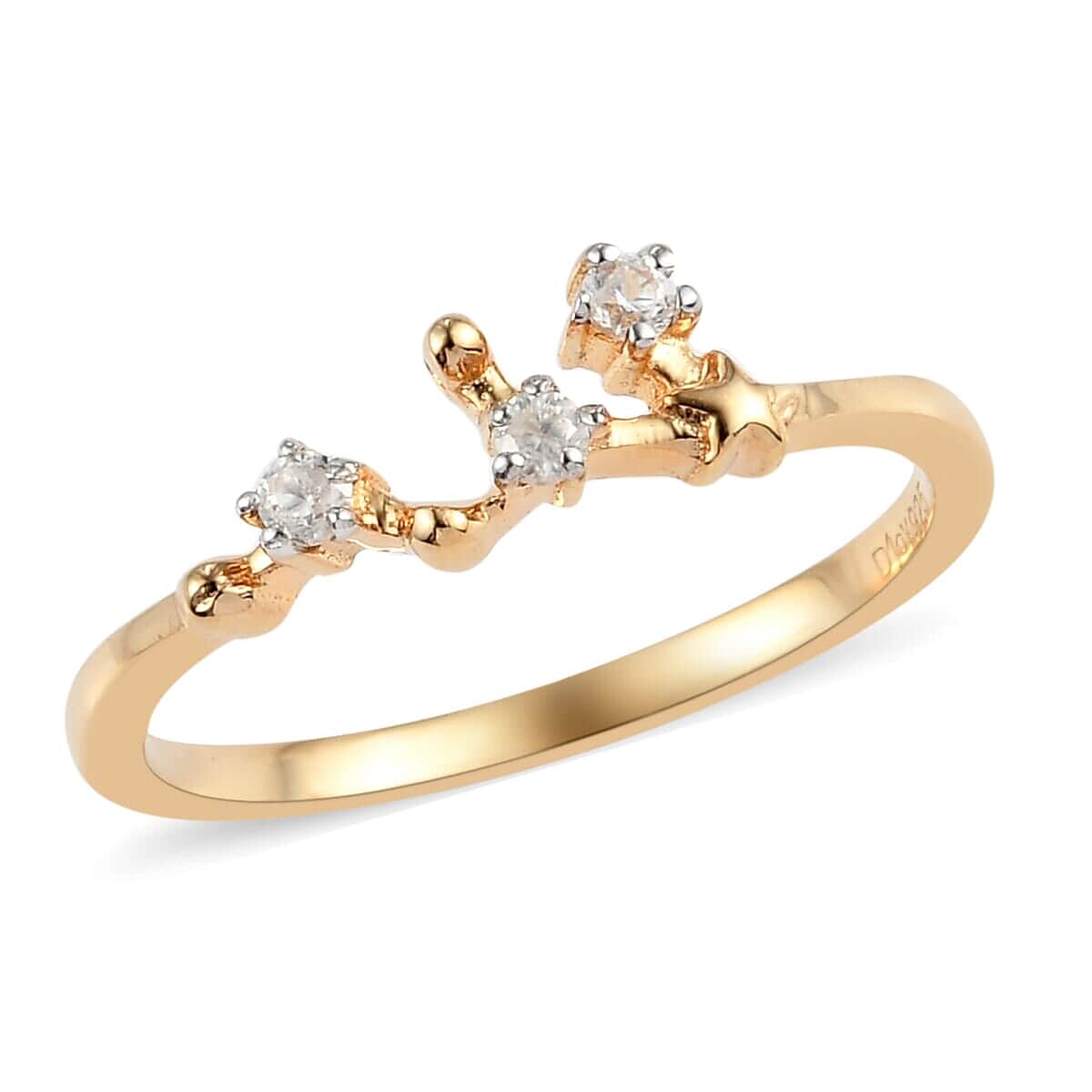 Natural White Zircon Leo Constellation Stars Ring in Vermeil Yellow Gold Over Sterling Silver image number 0