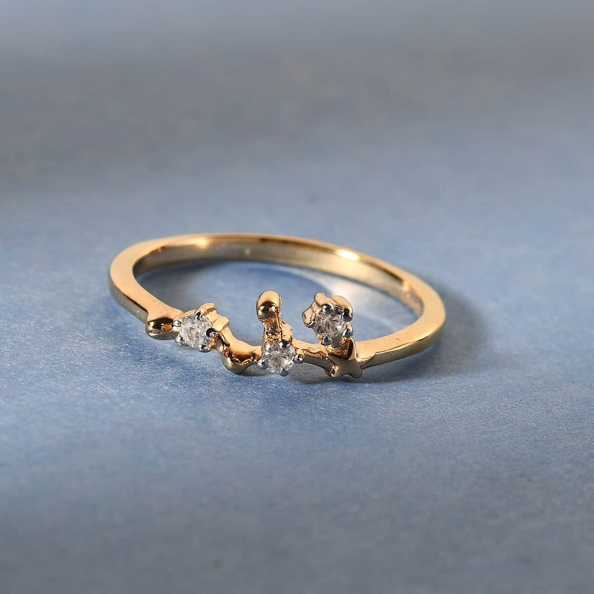 Natural White Zircon Leo Constellation Stars Ring in Vermeil Yellow Gold Over Sterling Silver image number 1