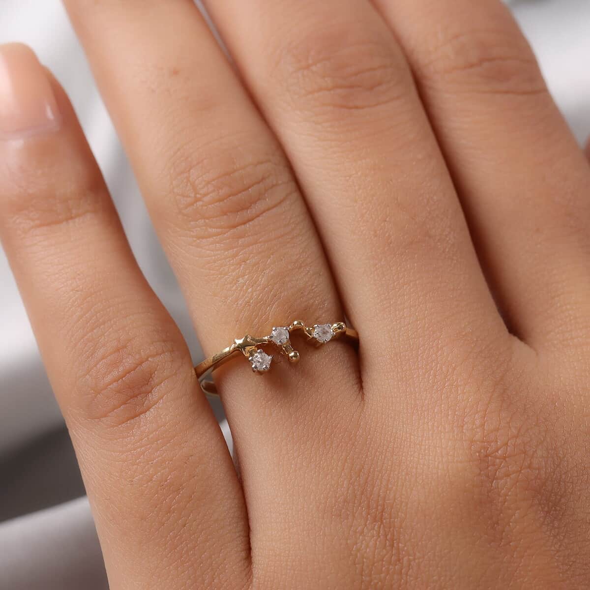 Natural White Zircon Leo Constellation Stars Ring in Vermeil Yellow Gold Over Sterling Silver image number 2