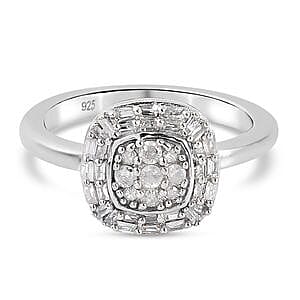 White Diamond 0.33 ctw Cluster Ring in Platinum Over Sterling Silver (Size 11.5)