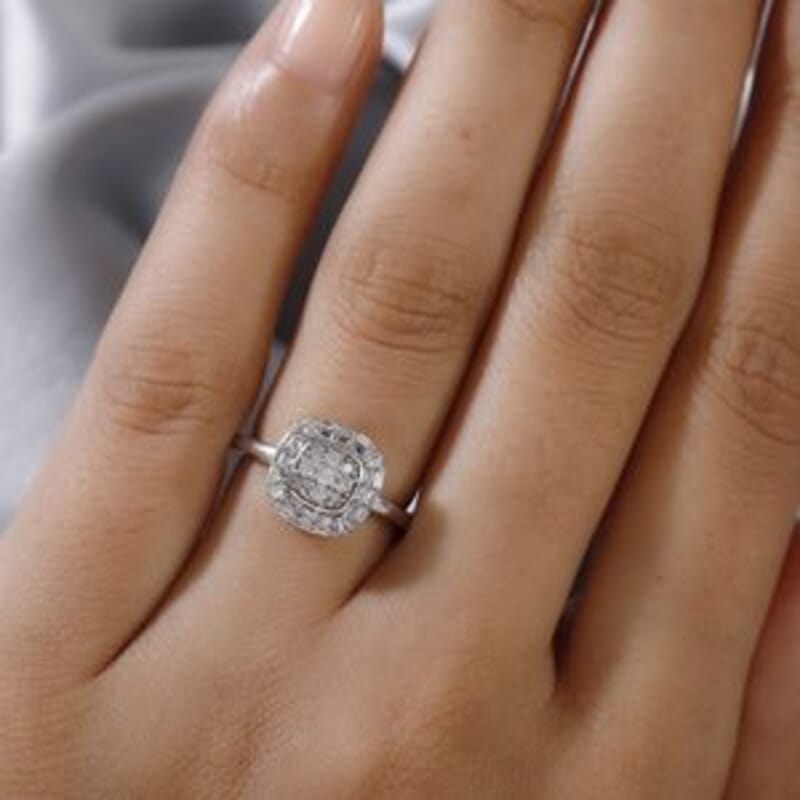 White Diamond 0.33 ctw Cluster Ring in Platinum Over Sterling Silver (Size 11.5)