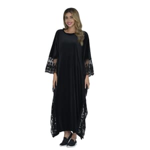 Tamsy Black Label - Lux Stretch Velvet Kaftan with Lace in Black - One Size Fits Most