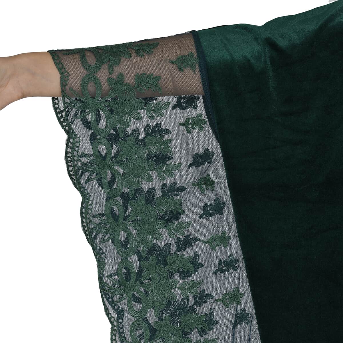 Tamsy Black Label - Lux Stretch Velvet Kaftan with Lace in Emerald Green - One Size Fits Most image number 4