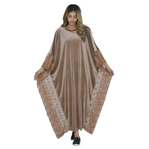 Tamsy Black Label - Lux Stretch Velvet Kaftan with Lace in Caramel - One Size Fits Most