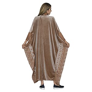 Tamsy Black Label - Lux Stretch Velvet Kaftan with Lace in Caramel - One Size Fits Most