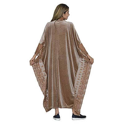 Tamsy Black Label - Lux Stretch Velvet Kaftan with Lace in Caramel - One Size Fits Most