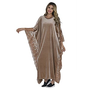 Tamsy Black Label - Lux Stretch Velvet Kaftan with Lace in Caramel - One Size Fits Most