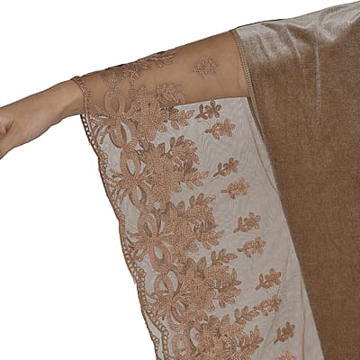 Tamsy Black Label - Lux Stretch Velvet Kaftan with Lace in Caramel - One Size Fits Most