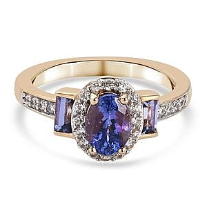 Tanzanite and Multi Gemstone 1.41 ctw Ring in 14K Yellow Gold Over Sterling Silver (Size 11.5)