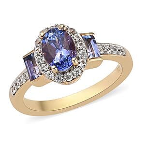 Tanzanite and Multi Gemstone 1.41 ctw Ring in 14K Yellow Gold Over Sterling Silver (Size 11.5)