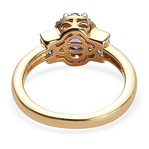 Tanzanite and Multi Gemstone 1.41 ctw Ring in 14K Yellow Gold Over Sterling Silver (Size 11.5)