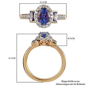 Tanzanite and Multi Gemstone 1.41 ctw Ring in 14K Yellow Gold Over Sterling Silver (Size 11.5)