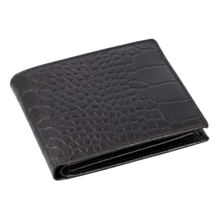 UNION CODE Black Croco Embossed Genuine Leather RFID Bi Fold Men's Wallet image number 0