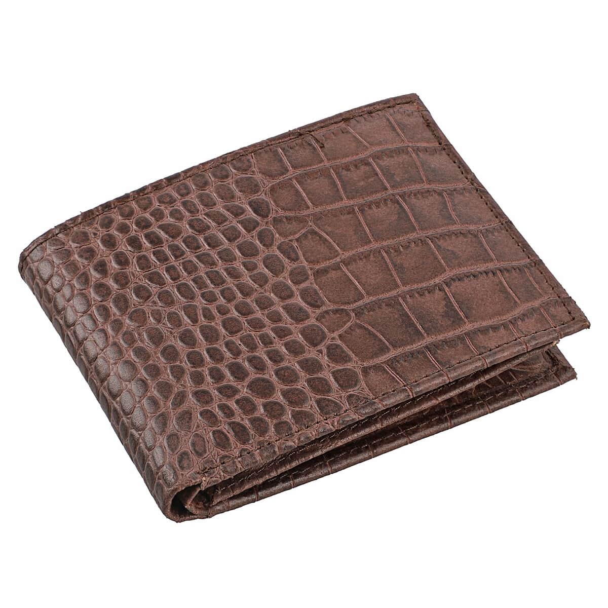 UNION CODE Brown Croco Embossed Genuine Leather RFID Bi Fold Men's Wallet , Leather Card Holder Travel Wallet , Leather Purse for Men image number 0