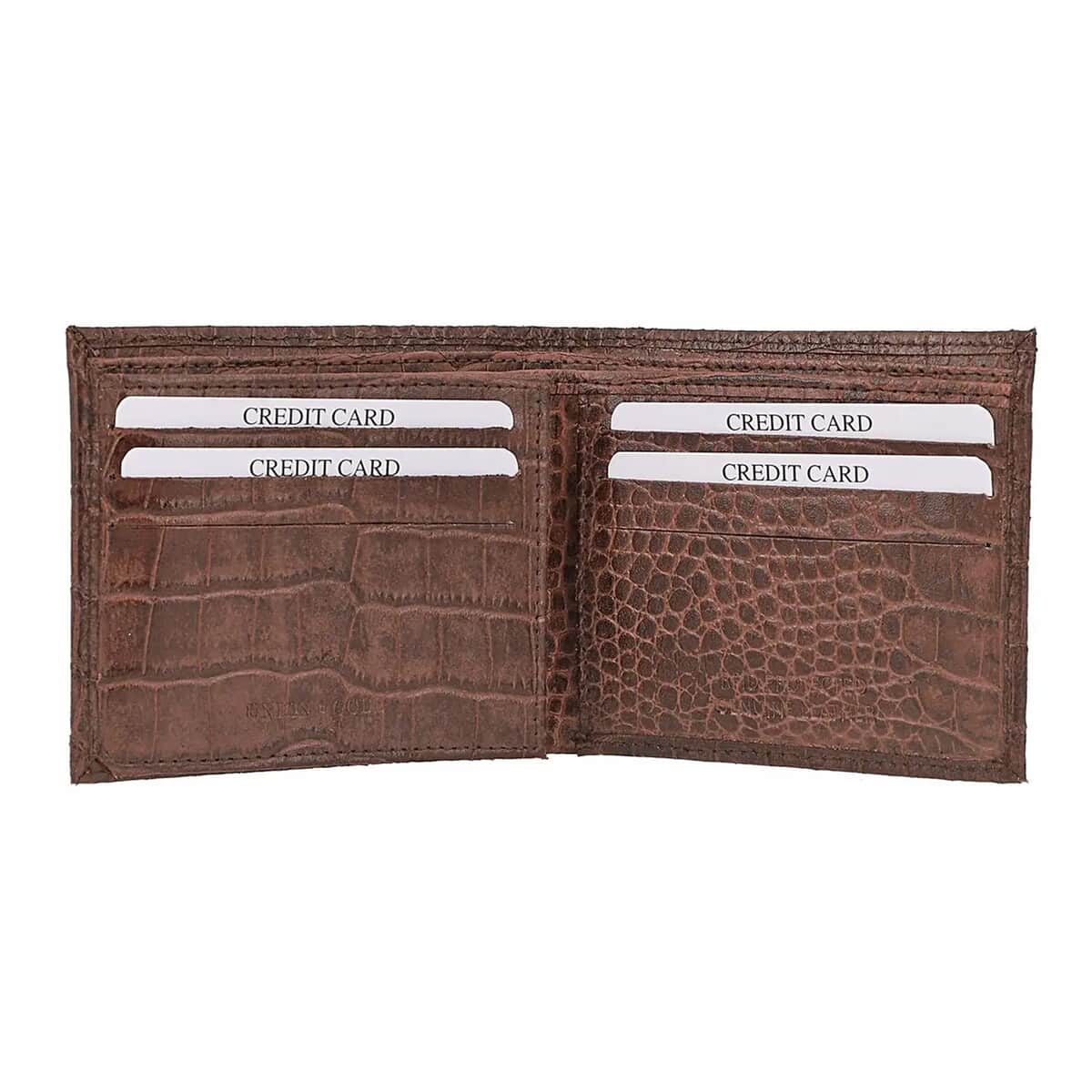 UNION CODE Brown Croco Embossed Genuine Leather RFID Bi Fold Men's Wallet , Leather Card Holder Travel Wallet , Leather Purse for Men image number 4