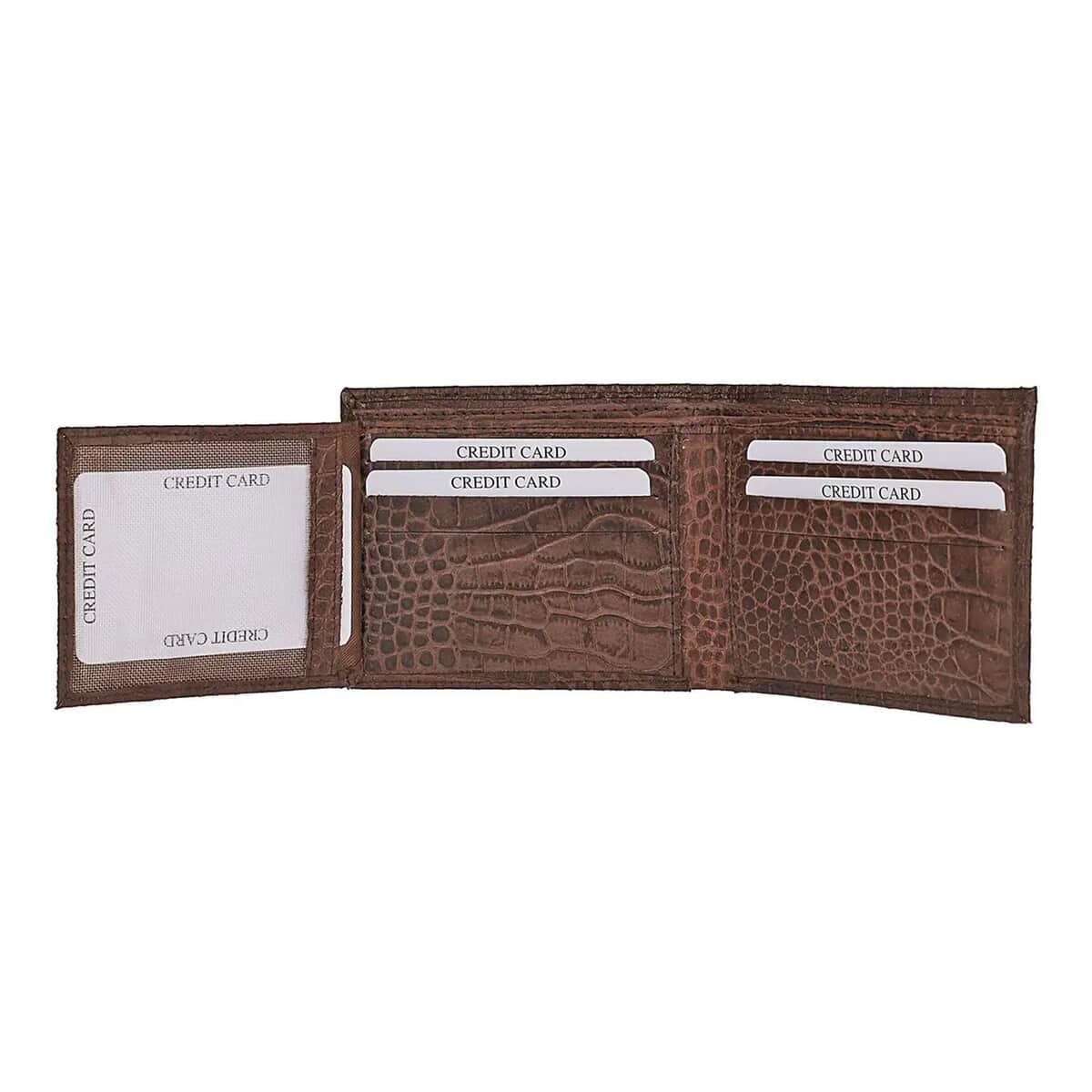UNION CODE Brown Croco Embossed Genuine Leather RFID Bi Fold Men's Wallet , Leather Card Holder Travel Wallet , Leather Purse for Men image number 5