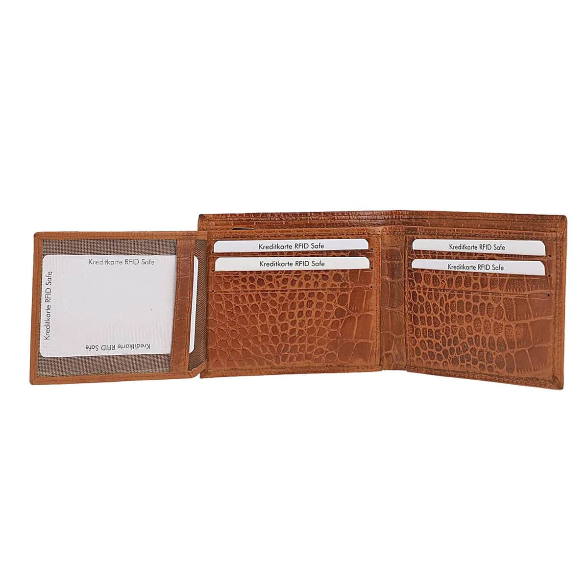 UNION CODE Tan Croco Embossed Genuine Leather RFID Bi Fold Men's Wallet | Leather Card Holder Travel Wallet | Leather Purse for Men image number 5