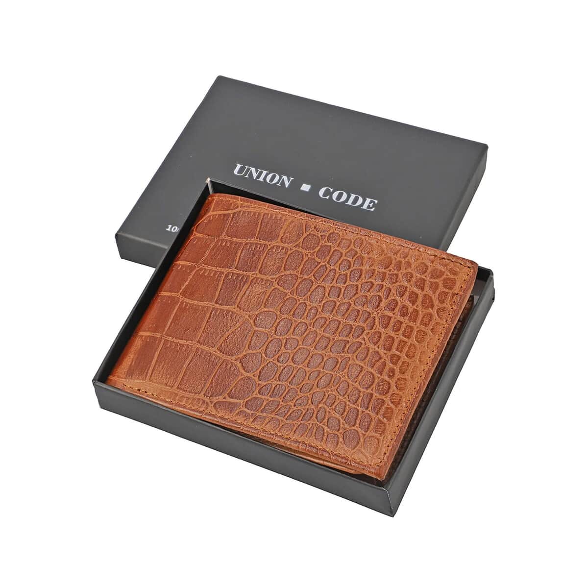 UNION CODE Tan Croco Embossed Genuine Leather RFID Bi Fold Men's Wallet | Leather Card Holder Travel Wallet | Leather Purse for Men image number 6