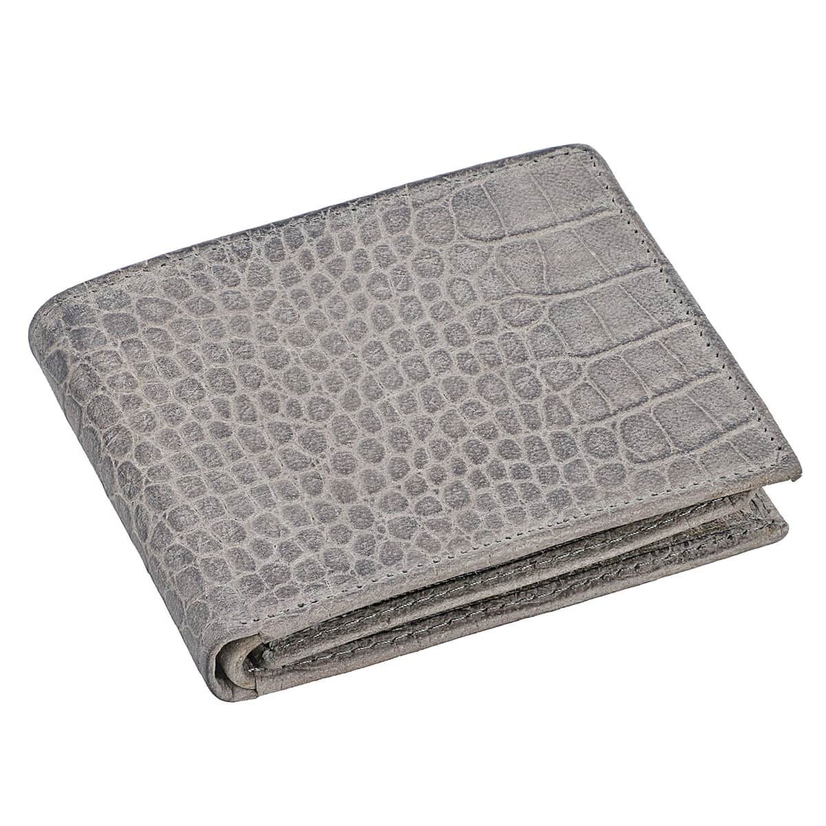 UNION CODE Gray Croco Embossed Genuine Leather RFID Bi Fold Men's Wallet | Leather Card Holder Travel Wallet | Leather Purse for Men image number 0