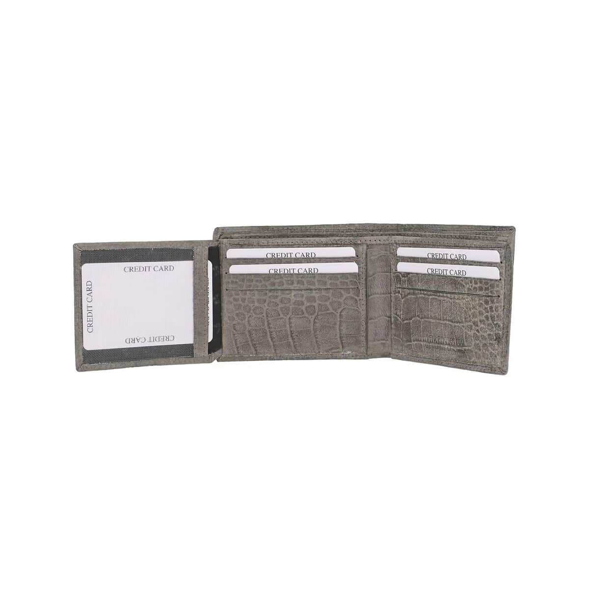 UNION CODE Gray Croco Embossed Genuine Leather RFID Bi Fold Men's Wallet | Leather Card Holder Travel Wallet | Leather Purse for Men image number 5