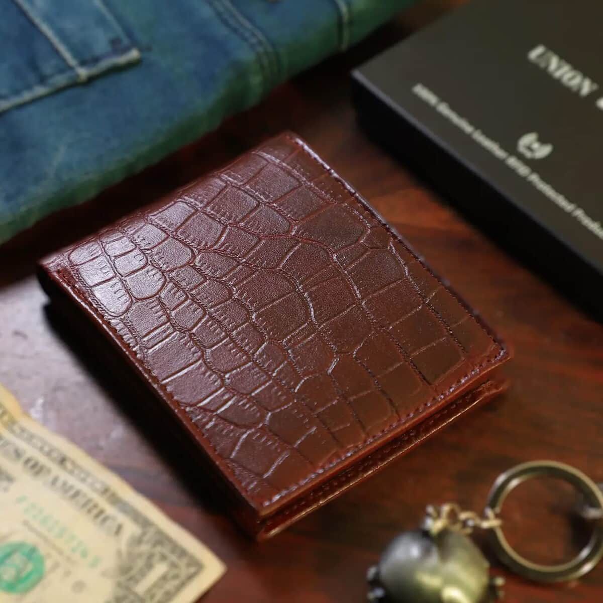 Croco Leather RFID Keychain Wallet