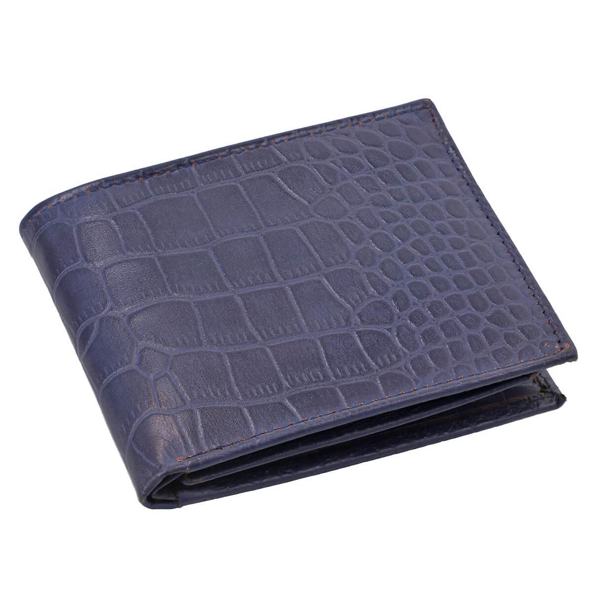 UNION CODE Navy Croco Embossed Genuine Leather RFID Bi Fold Men's Wallet | Leather Card Holder Travel Wallet | Leather Purse for Men image number 0